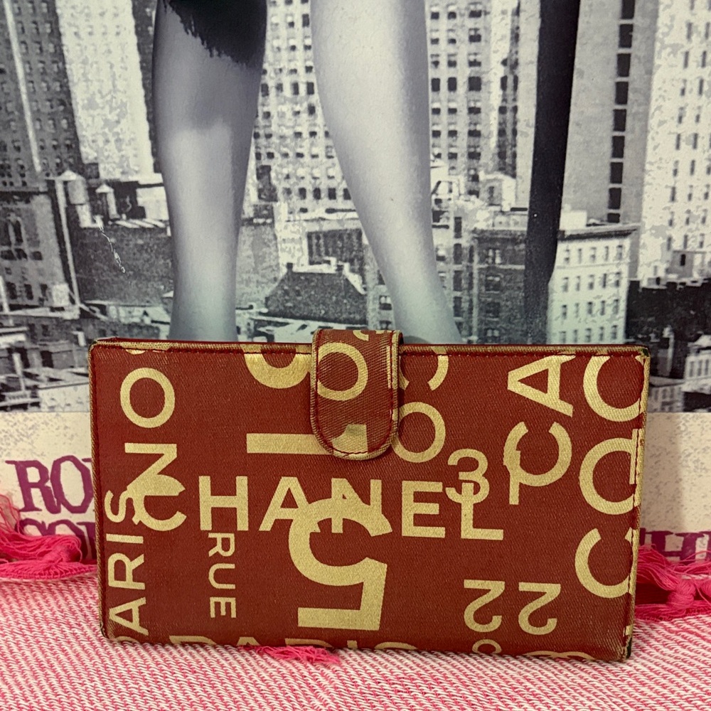 CHANEL Brown and Beige Logo Canvas Continental Wallet